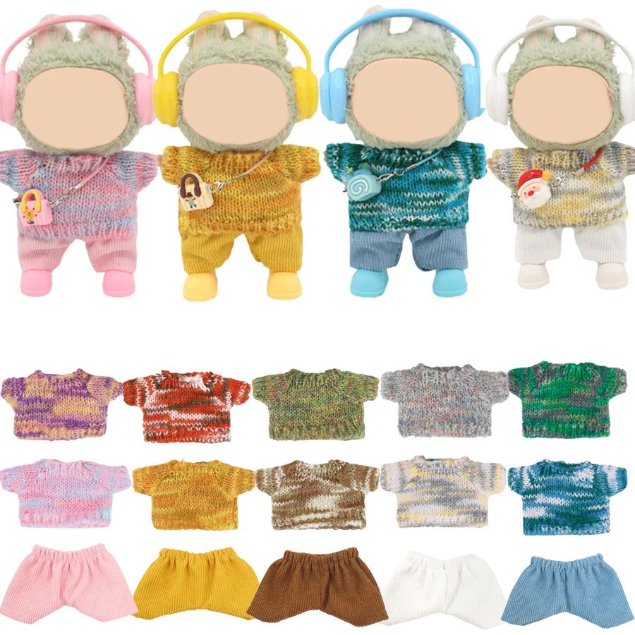 Zestaw akcesoriów dla lalek Labubu 17 cm: sweter z efektem gradientu kolorów, lekkie welurowe spodnie, symulacja wisiorka, słuchawki, buty.