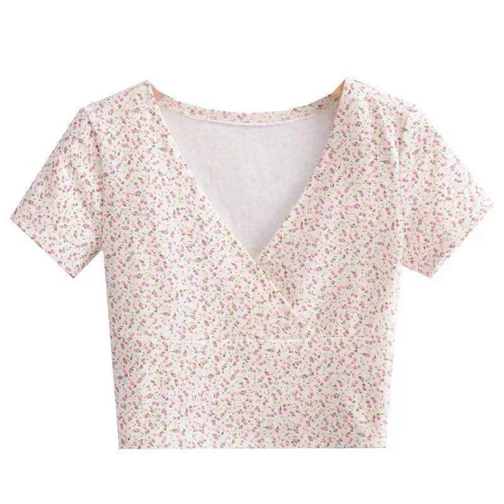 Elastic Fit Top Floral Crop Top Casual Occasions Grayish Blue Brand New Condition Casual Street Style Fitted Style