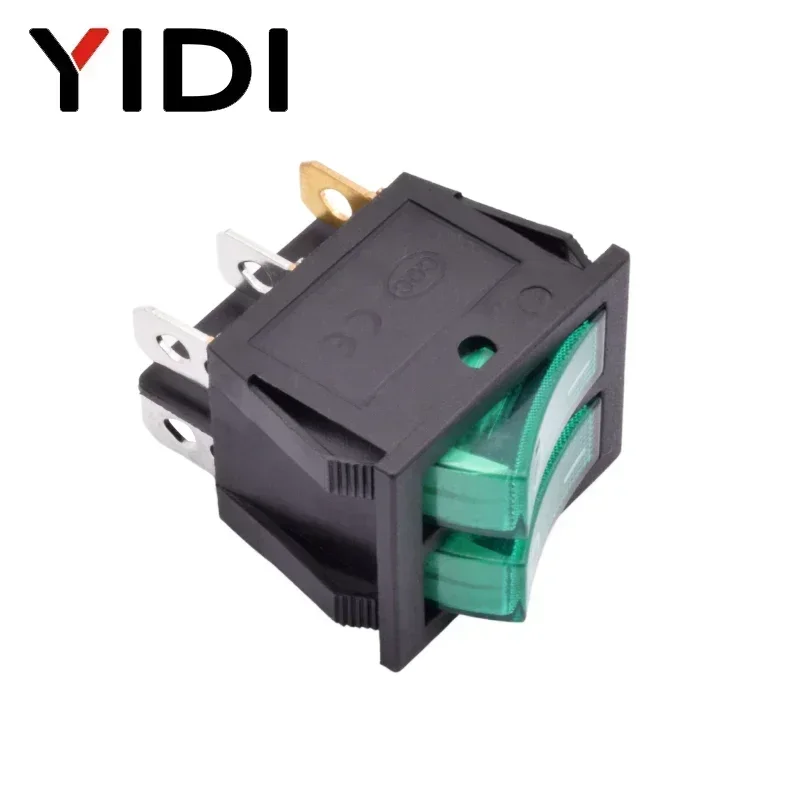 مفتاح هزاز بلاستيكي بضوء مضيء ، زر ضغط مزدوج ، أحمر وأخضر ، طاقة داخل وخارج القارب ، 6 مسامير ، KCD6 ، 12 فولت ، 16A ، 1 #4