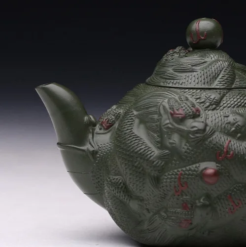 Zisha pot tea set tea ceremony famous hand-decorated Wenwan tea ware pottery teapot dark green mud Kowloon pot