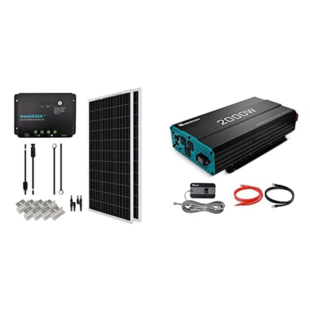 

200W Monocrystalline Solar Panel Kit 2000W Pure Sine Wave Inverter RV Home Power Solution High Efficiency Corrosion-Resistant