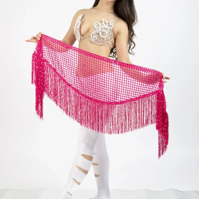 Women Adjustable Sequins Glittery Belly Dance Hip Scarf Tassel Fringe Dancewear Tribal Indain Practice Dancing Skirt Wrap Belt C