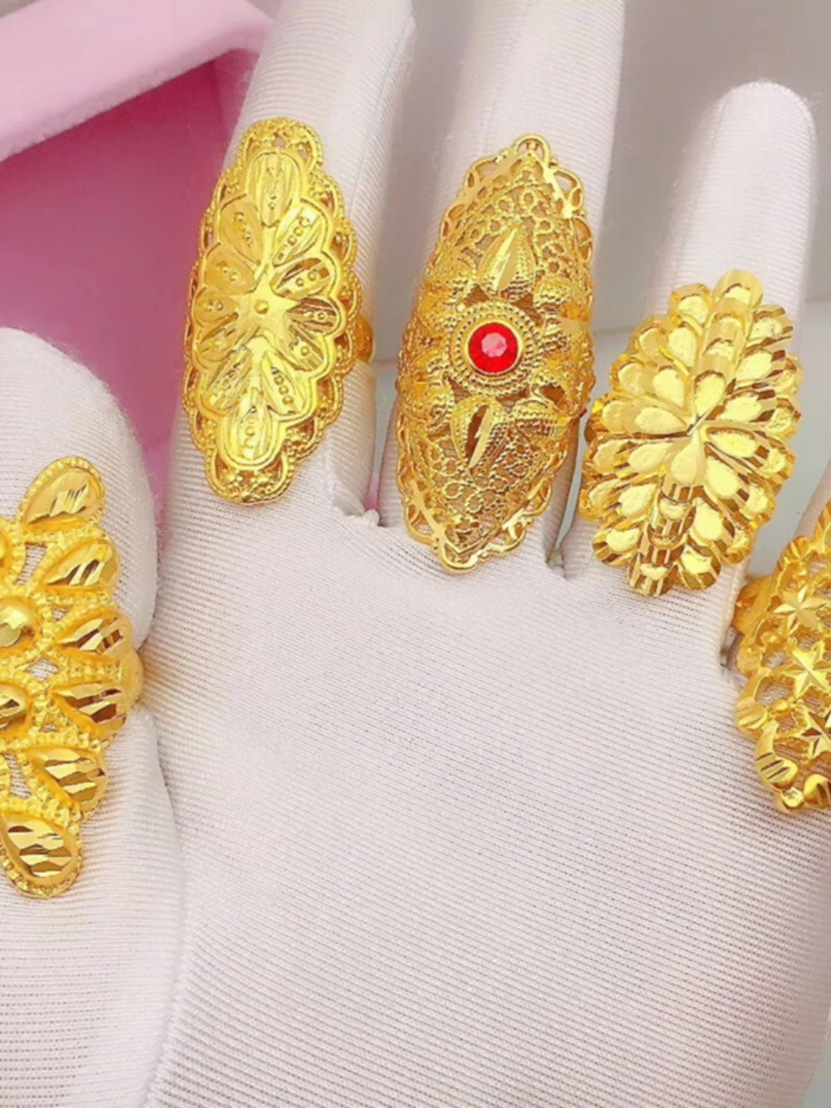 

Exaggerated Fashionable Open Ring Women's Finger Unset Hot Sale Sand Gold Jewelry Long Lasting out European Style Coppe...