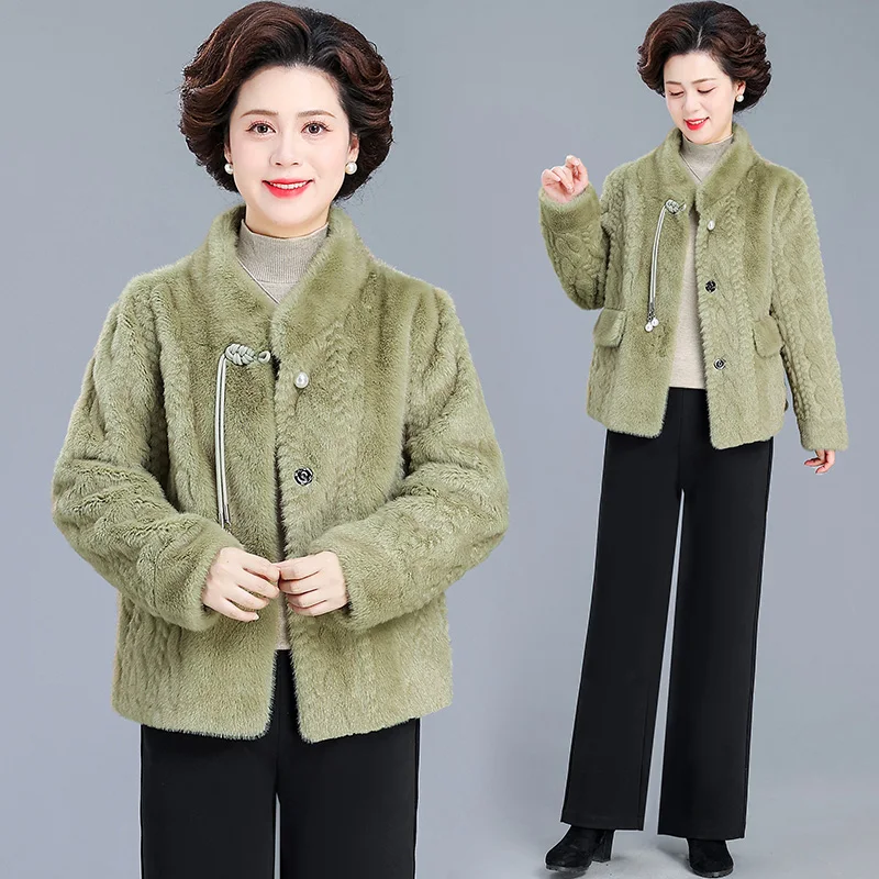 

Женское модное пальто из норкового вельвета свободного кроя, зимняя верхняя одежда в китайском стиле, с отделкой из меха и кожи, новинка для женщин среднего возраста