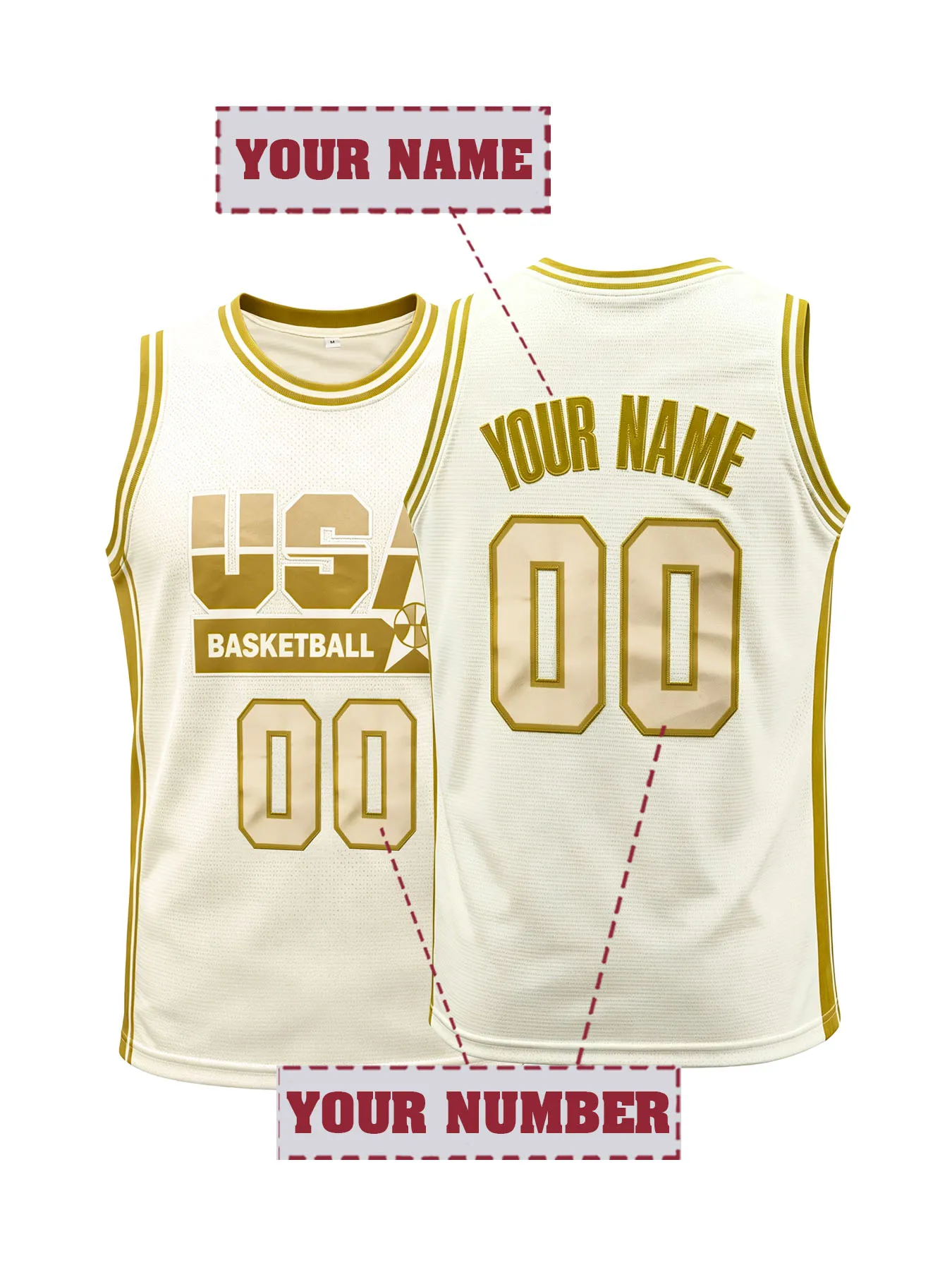 Custom Embroidered USA Basketball Jersey Personalized Name and Number Casual Tank Top Unisex Vintage Sports Jersey for Men Women