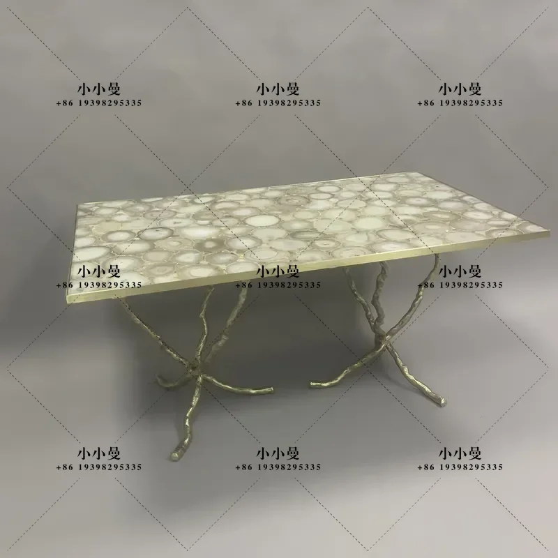 Modern All Copper Light Luxury Agate Desktop Edge for Villa Hotel Model Room Sofa Side Table Decor