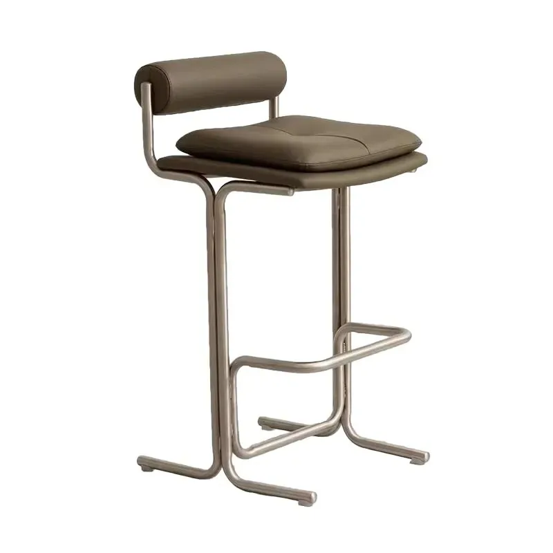 

Modern simple bar chair Stainless steel island table back chair Bar high stool Simple reception chair high stool at the front