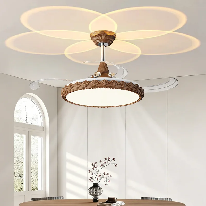 Invisible Fan Light New Chinese Home Dining Room Living Room Chandelier Middle Ancient Style Bedroom Zen Ceiling Fan Light