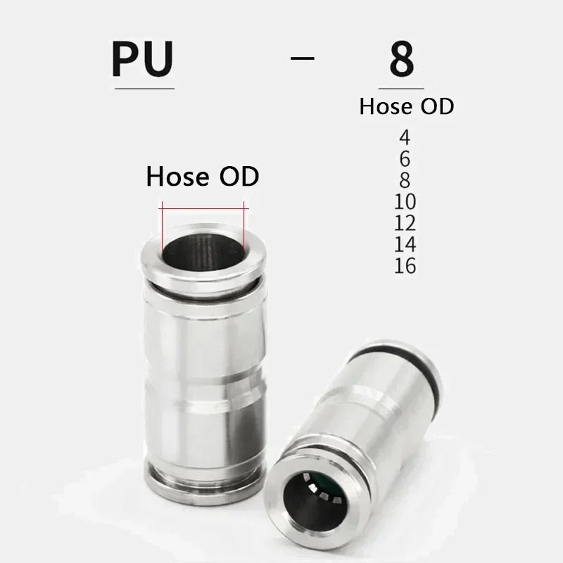Acessórios de ar conectores de liberação rápida 304 aço inoxidável pu push in conector de mangueira 8mm 10mm 12mm para peças pneumáticas de cilindro