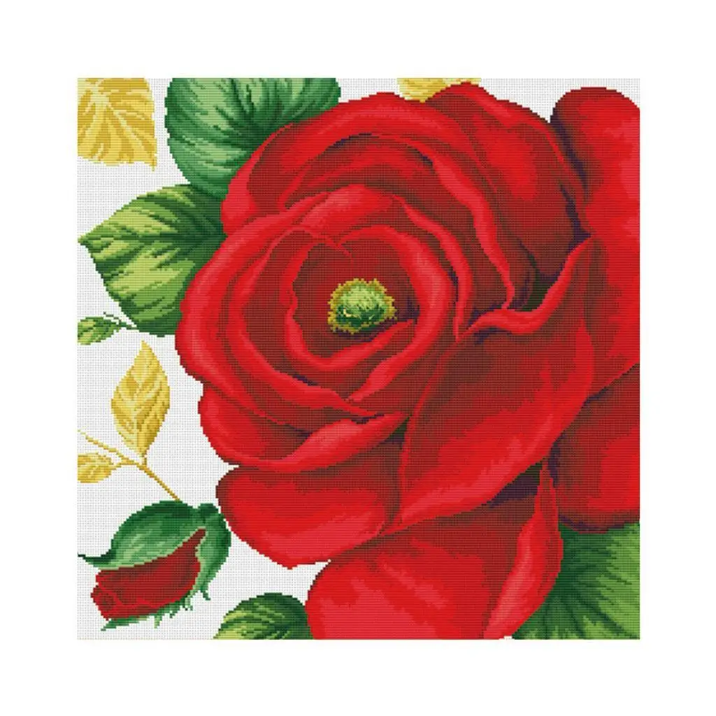 Beginner Stamped Cross Stitch Pattern Kit 11 Count Rose Flower DIY Embroidery for Room Decoration