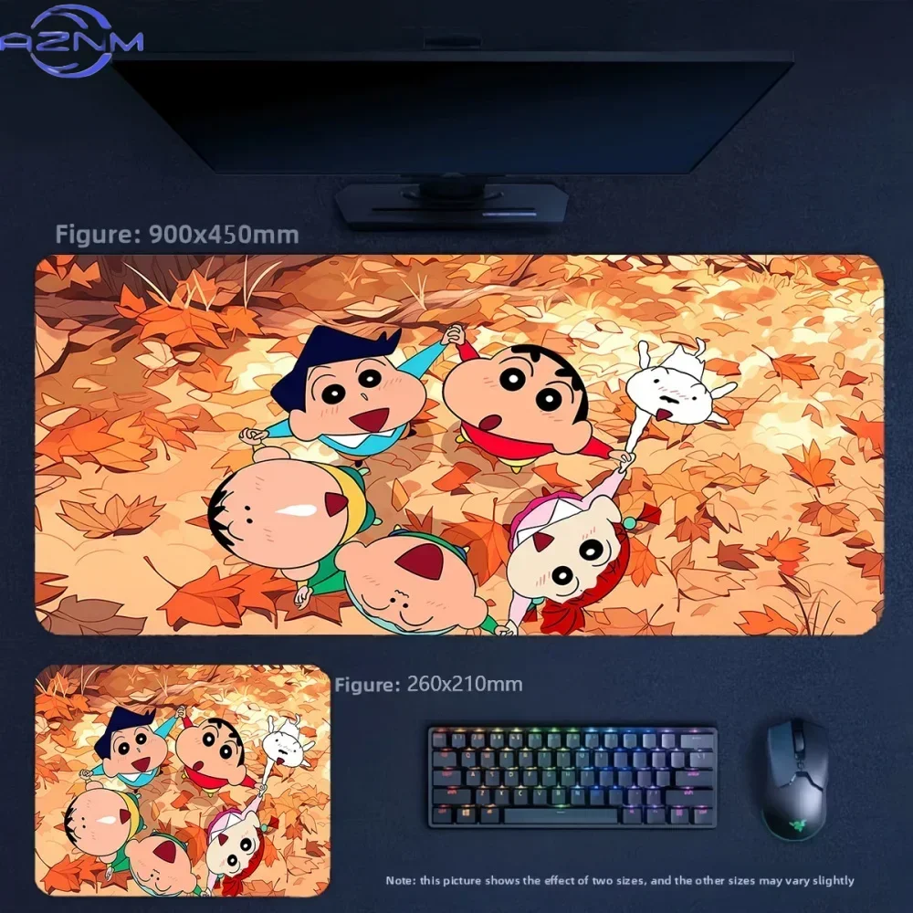 Anime Crayon Shin-chan Friends Autumn Maple Leaves Large Mousepad Rubber Non-Slip Gaming Desk Mat Keyboard Pad for Home Office D