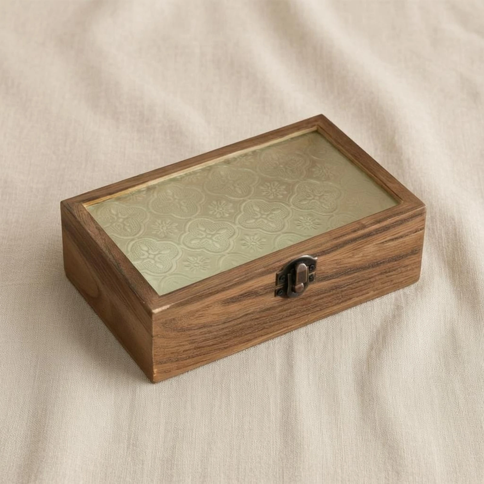Desktop Storage Box Metal Latch Wood Storage Box Rustic Dust-Protected for Desk, Office