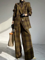 UOOZEE 2025 New Urban Lady Classic Retro Plaid Woolen Jackets Coat Women Long Sleeves Elegant Office Blazer Outerwears No Belt