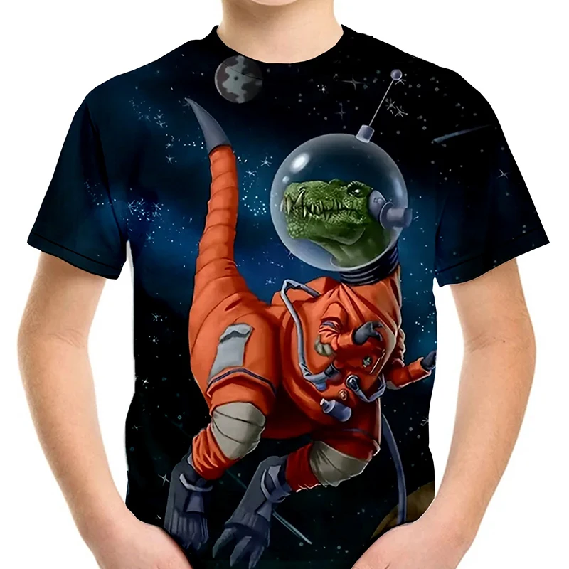 2024 Kids Dinosaur Astronaut 3D Print T-shirt Boy Casual Tees Short Sleeve Street Tshirts Boys Girls Tops Clothes Chico Camiseta