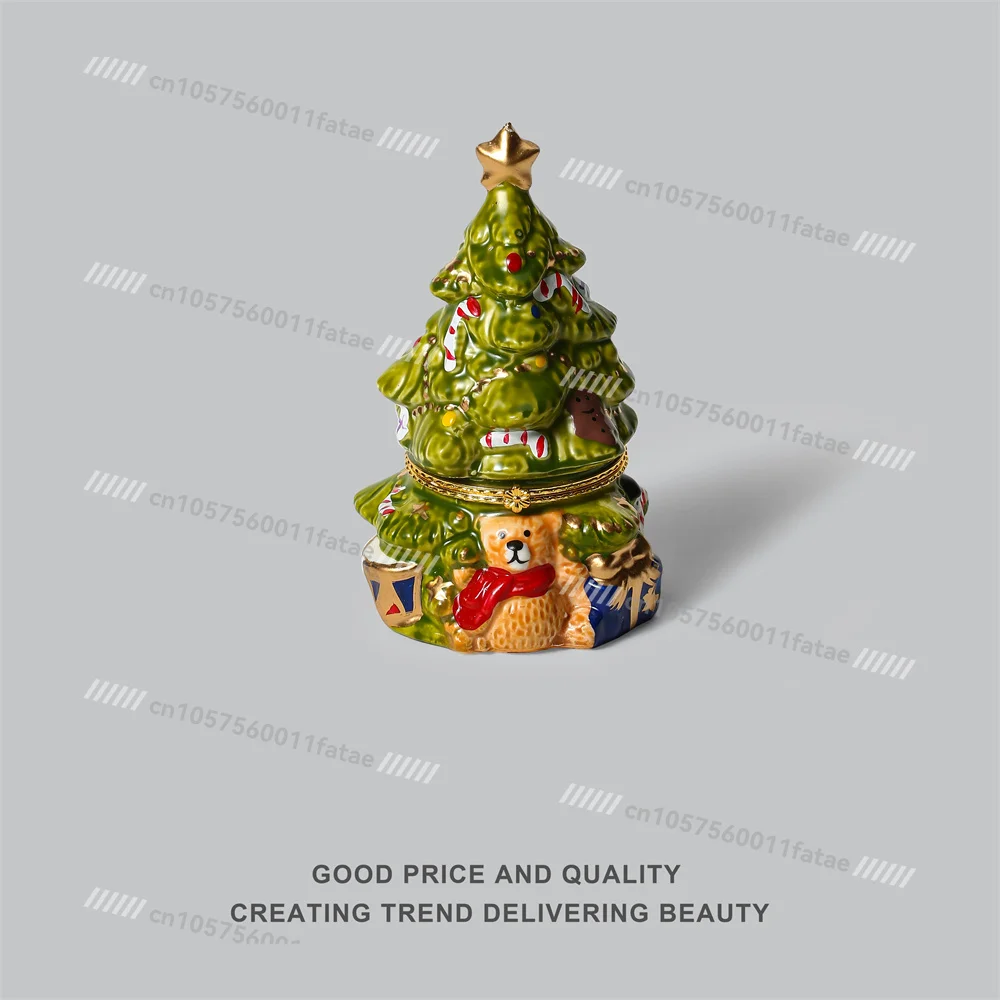 

Cute Ceramic Jewelry Box, Christmas Tree Bear Storage Ornament, New Year's Birthday Gift.