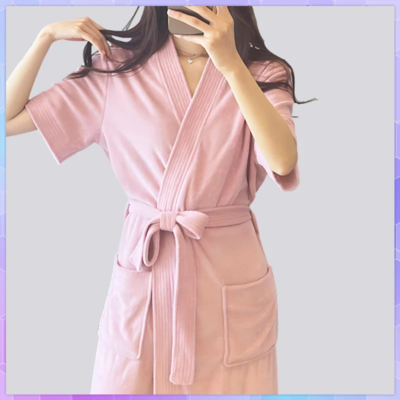 Cotton Long Kimono Robe Women's Bathrobe For Men Absorbent Terry Bath Robe Nightgown Short Sleeves Towel Bathrobes Dressing Gown