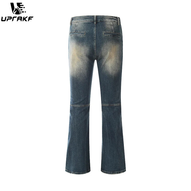 UPRAKF Flared Ripped Jeans Pants Pantalones Streetwear Basic High Street Distressed Casual Pocket Denim Fashion
