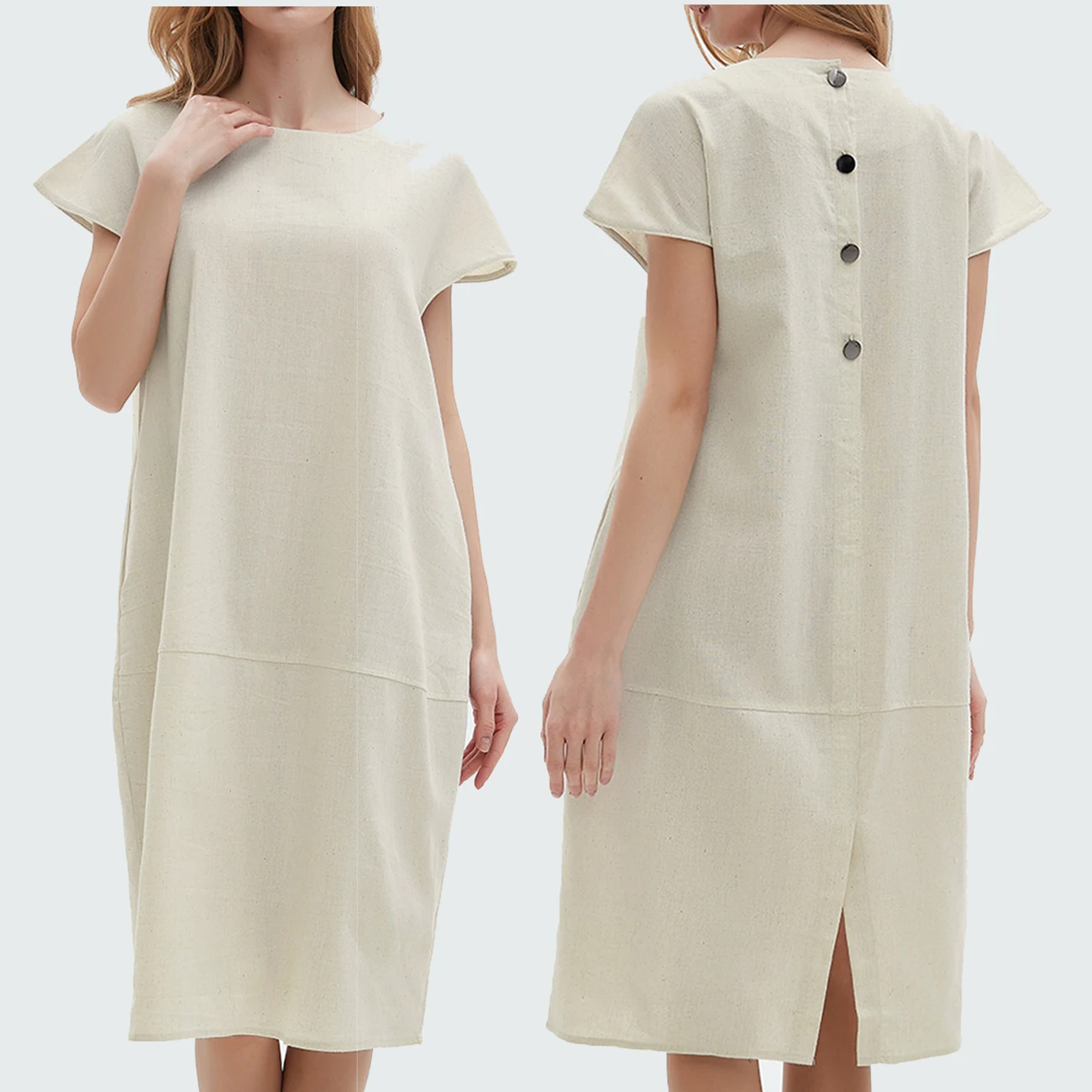

Comfortable Summer Linen Dress Fashion Casual Soft Loose Oversized Vacation with Pockets S-XL