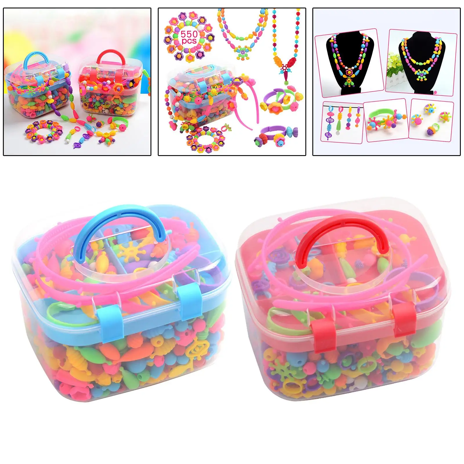 550Pcs Beads DIY Jewelry Making Kit Snap Bead for Hairband Necklace Girls