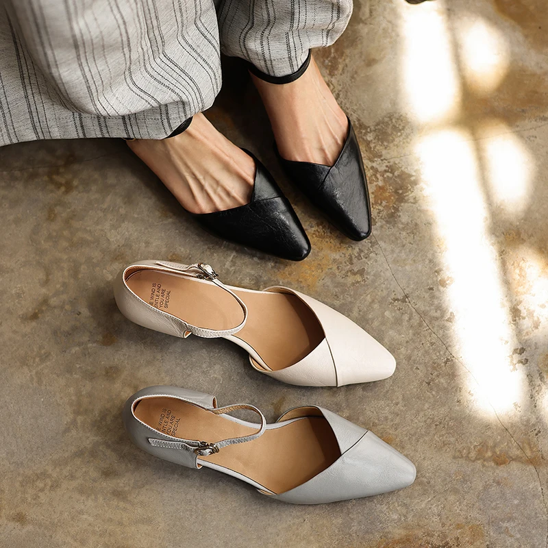 2026 new summer women sandals natural leather plus size 22-25cm sheepskin+cowhide+pigskin square toe ankle-buckle women shoes