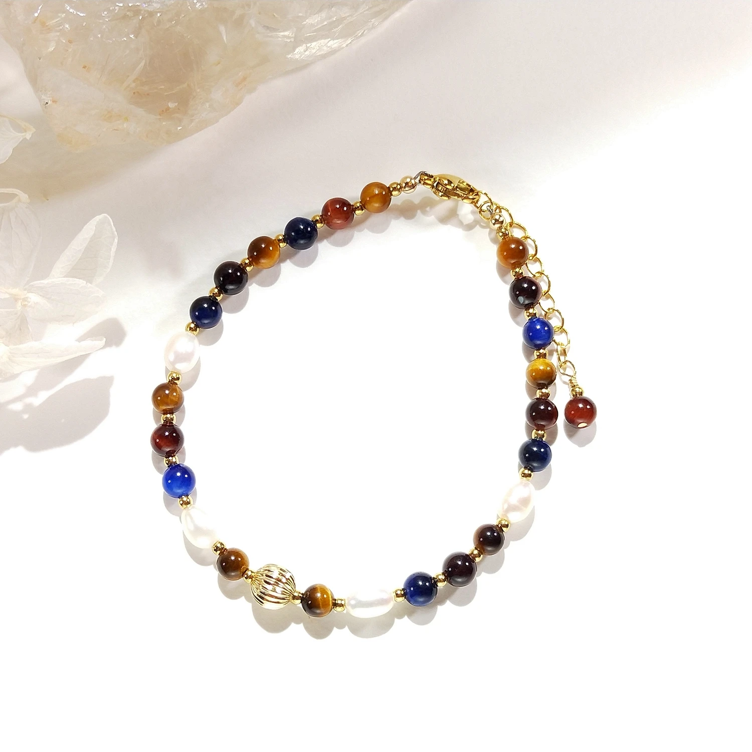 

Lii Ji Mix Tiger's Eye 4mm American 14K Gold Filled Charm Bracelet Handmade Fashion Jewelry