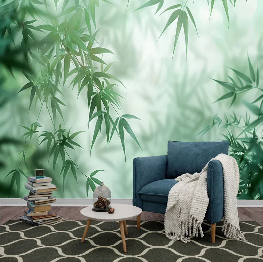 

Customized Mural Clear Green Bamboo Grove Bamboo Leaf Wallpaper Home Decoration Blue Green Black and White Bamboo Grove murals