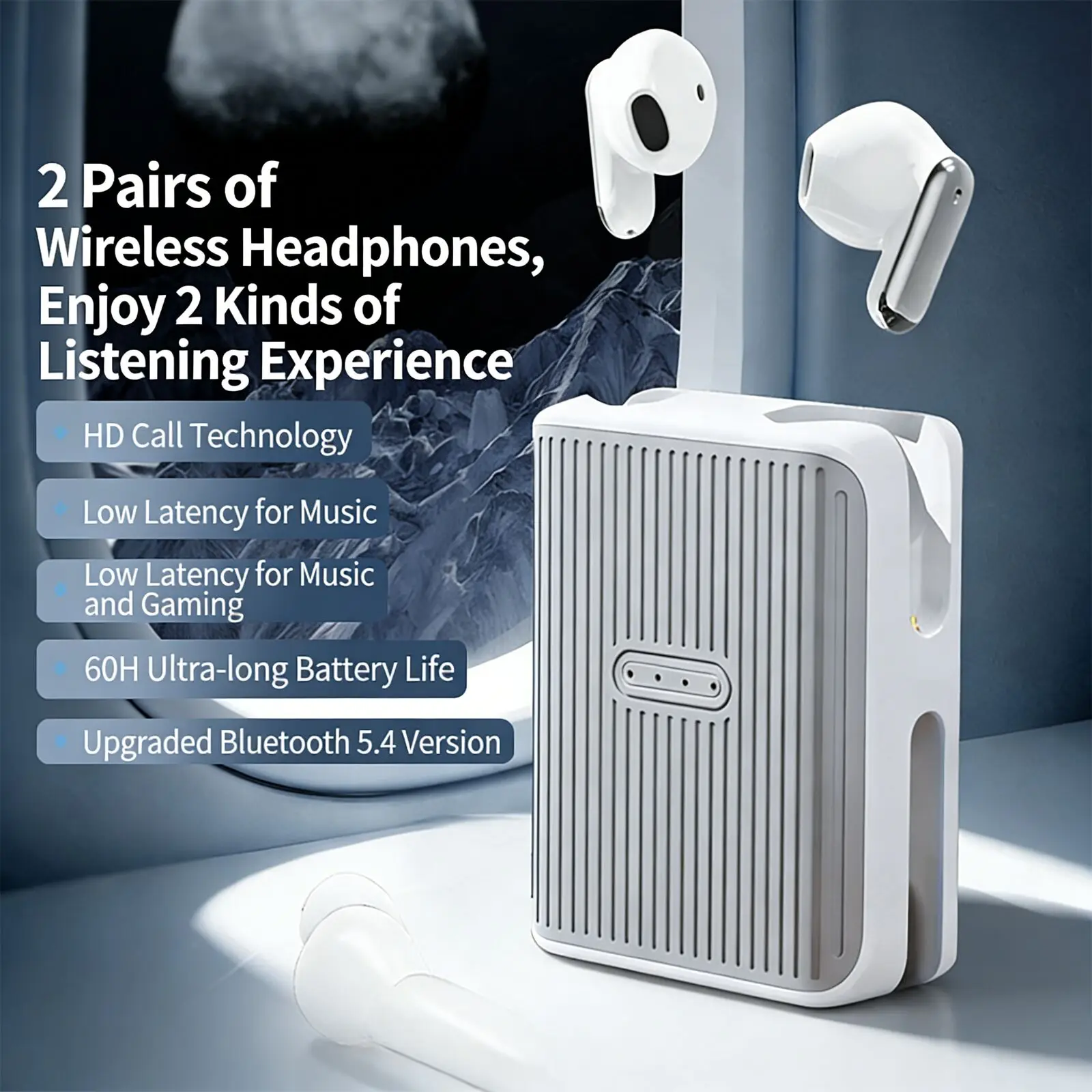 

Bluetooth 5.4 Dual Pair Wireless Headphones Half in Ear Painless Hifi Stereo IPX5 Waterproof Sports Noise Cancellation Earphones