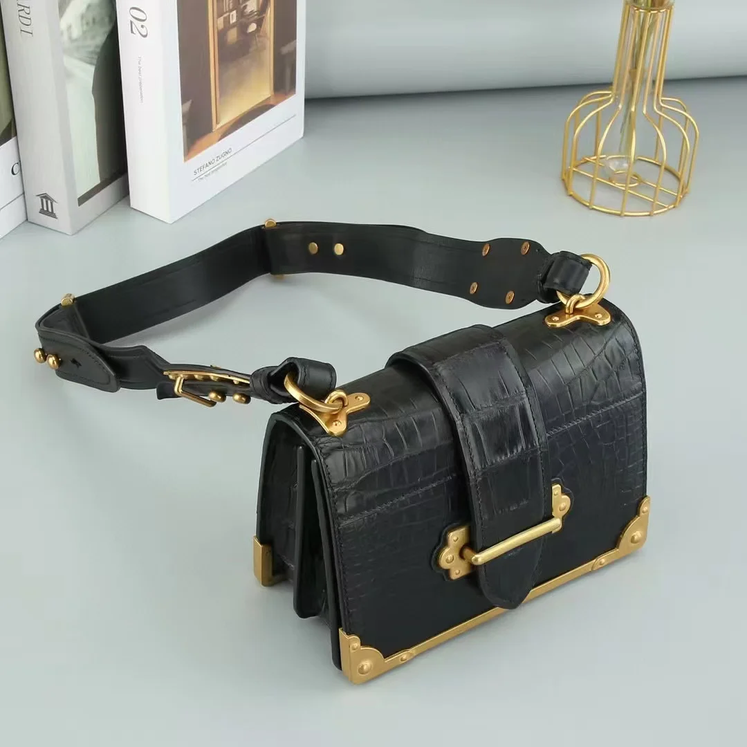 100% Genuine Crocodile Skin Cross Body Shoulder Women Bag Alligator Leather Cross Body Lady Bag with golden color hardware