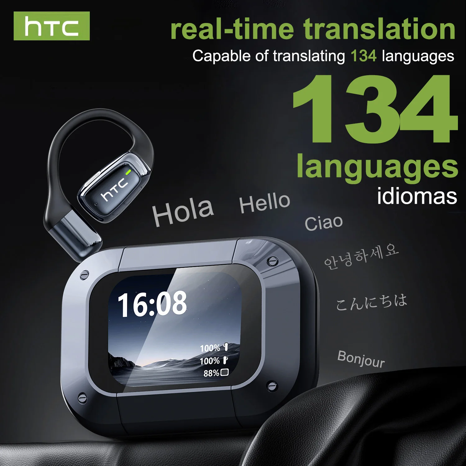 AI-Übersetzung: HTC NE25 Kabellose Bluetooth-Kopfhörer mit geräuschunterdrückendem Mikrofon, klare Klangqualität, Ohrhörer mit geringer Latenz für Musik