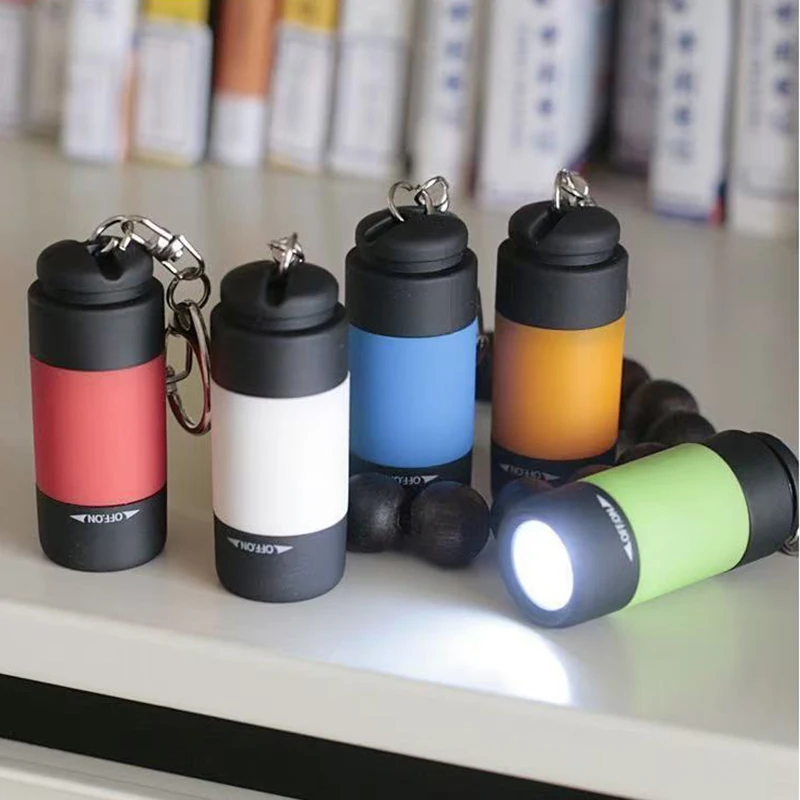 Portable Rechargeable Flashlight Keychain Outdoor Emergency Torch  Mini USB Plastic LED Light Keychain for Hiking Camping
