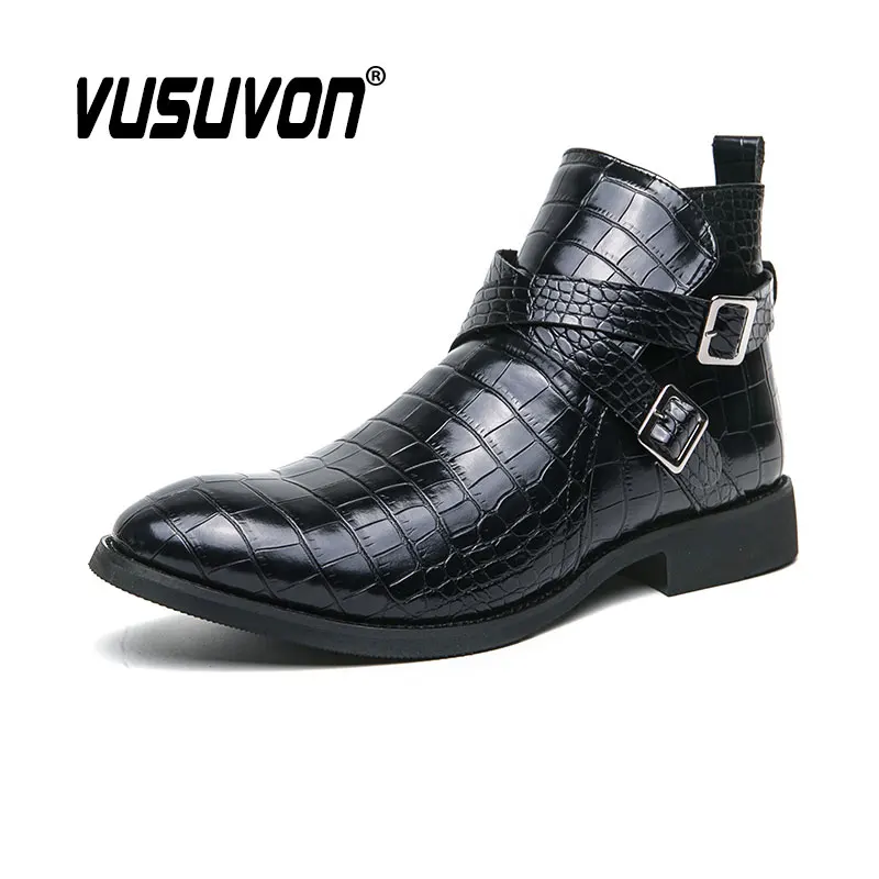 Fashion Men Boots Retro Winter Warm Black Casual Shoes Party Street Boys Split Leather Big Size 38-45