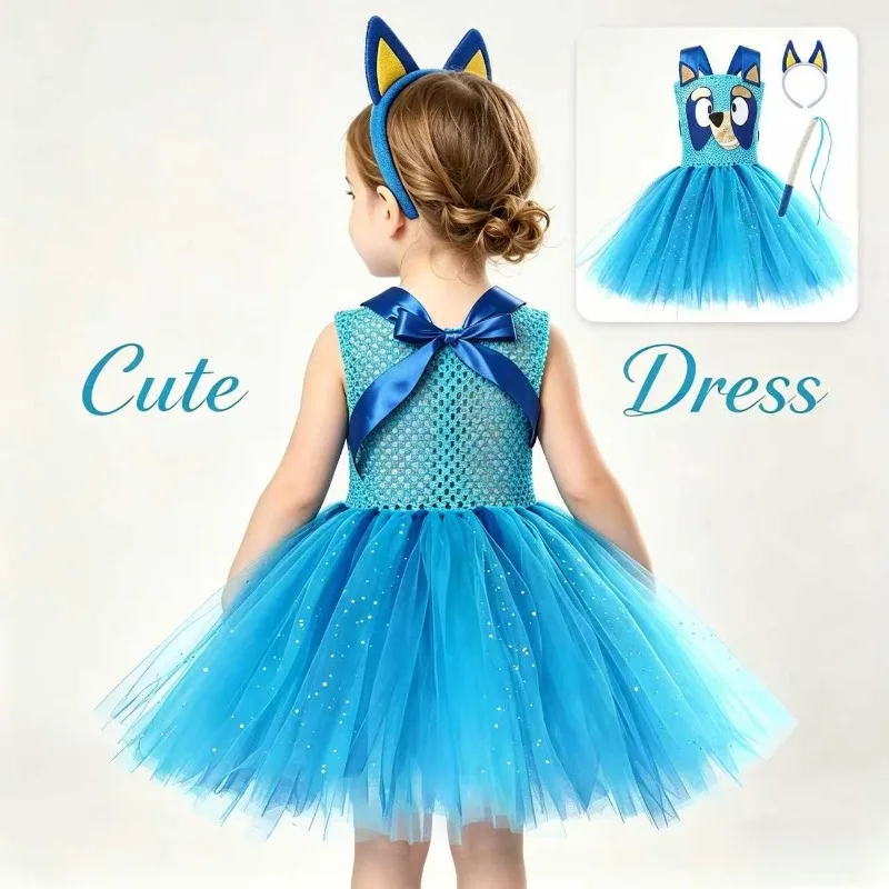 

Halloween Blue Doggy Cosplay Tutu Dress Cartoon Puppy Costume with Headband Tail Carnival Party Stage Performance Clothing