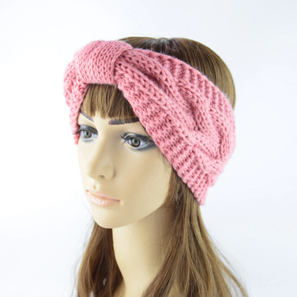 Winter New Knitting Wool Headband Handmade Hair Accessories Ear Warmer Wide Solid Hairband Crochet Turban Headwrap Bow Twist