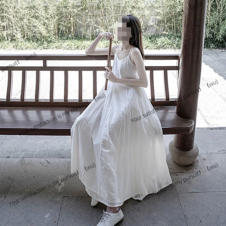 

ZOCI-long-staple cotton pendulum double-layer willow leaf splicing suspender skirt dress two colors