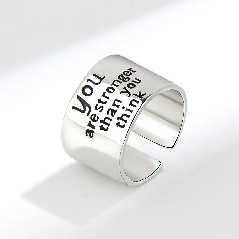 Recién llegado, anillo chapado en platino con letras "You Are Stronger Than You Think", joyería para mujer, regalos de cumpleaños