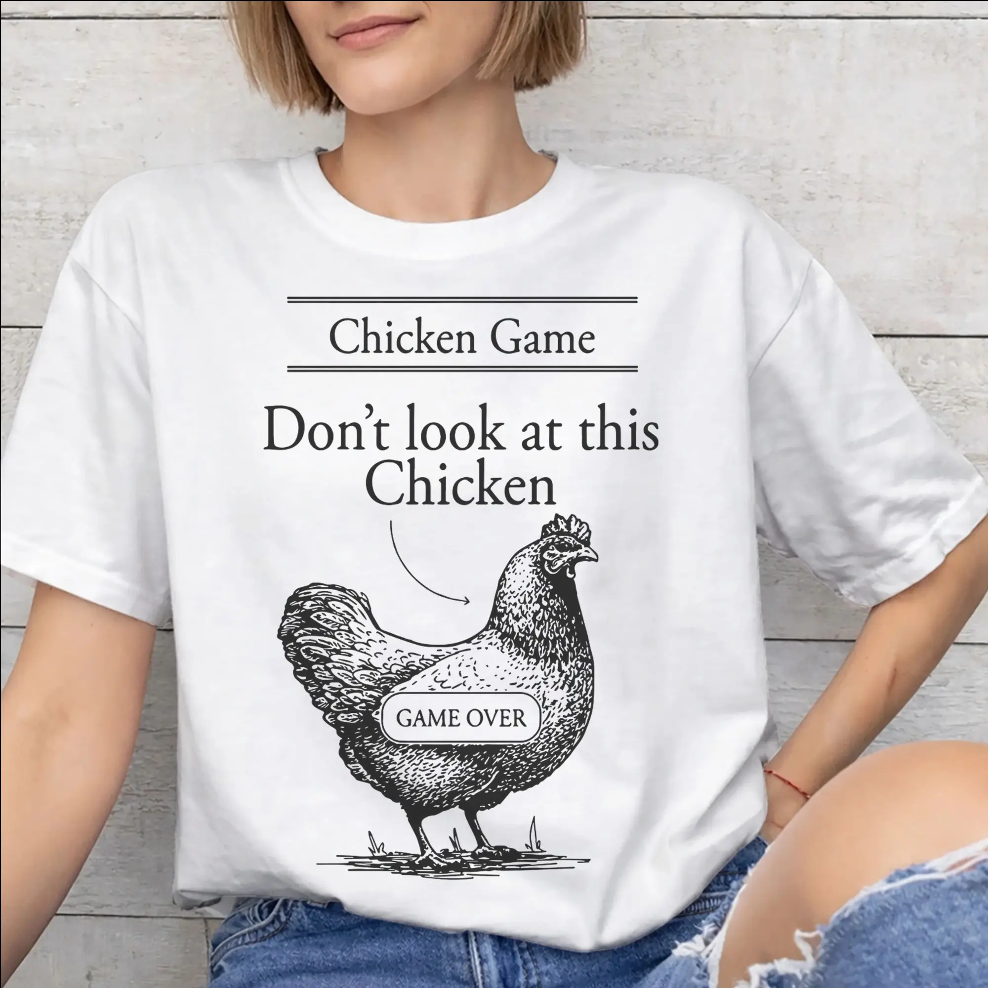 Chicken Game Dont Look At The Chicken Tee Shirt for Men Women Gift T Shirts  100% Cotton Clothing