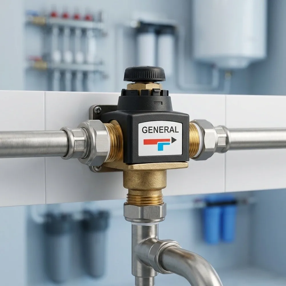 DN20 3-Way Thermostatic Mixing Valve in Brass with G3/4 Male Thread for Consistent Flow and Temperature Stability