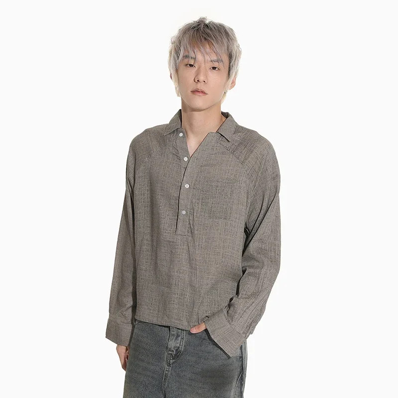 

Simple Men's Shirts Korean Style Pocket Casual Solid Color Lapel Menswear Long Sleeve Pullover Loose Male Tops New 9W4291