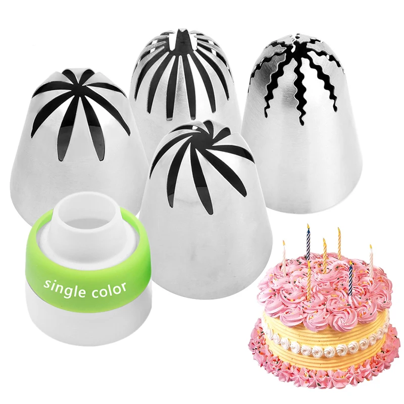 1-5 Stks/set Cake Cream Nozzles Icing Piping Nozzles Deeggereedschap Roestvrijstalen Cupcake Russische Gebak Cream Tips Bakvormen