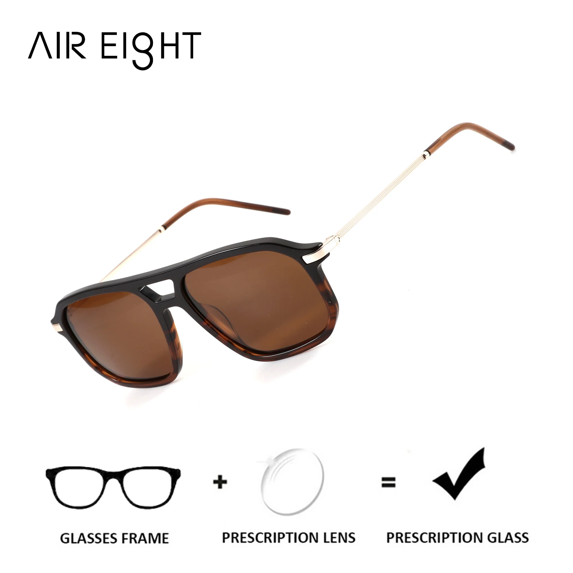 AIR EIGHT XL Double Bridge Aviator Acetate Prescription Sun Glasses For Gentleman Progressive Polarized UV400 TAC Driving Eyewea