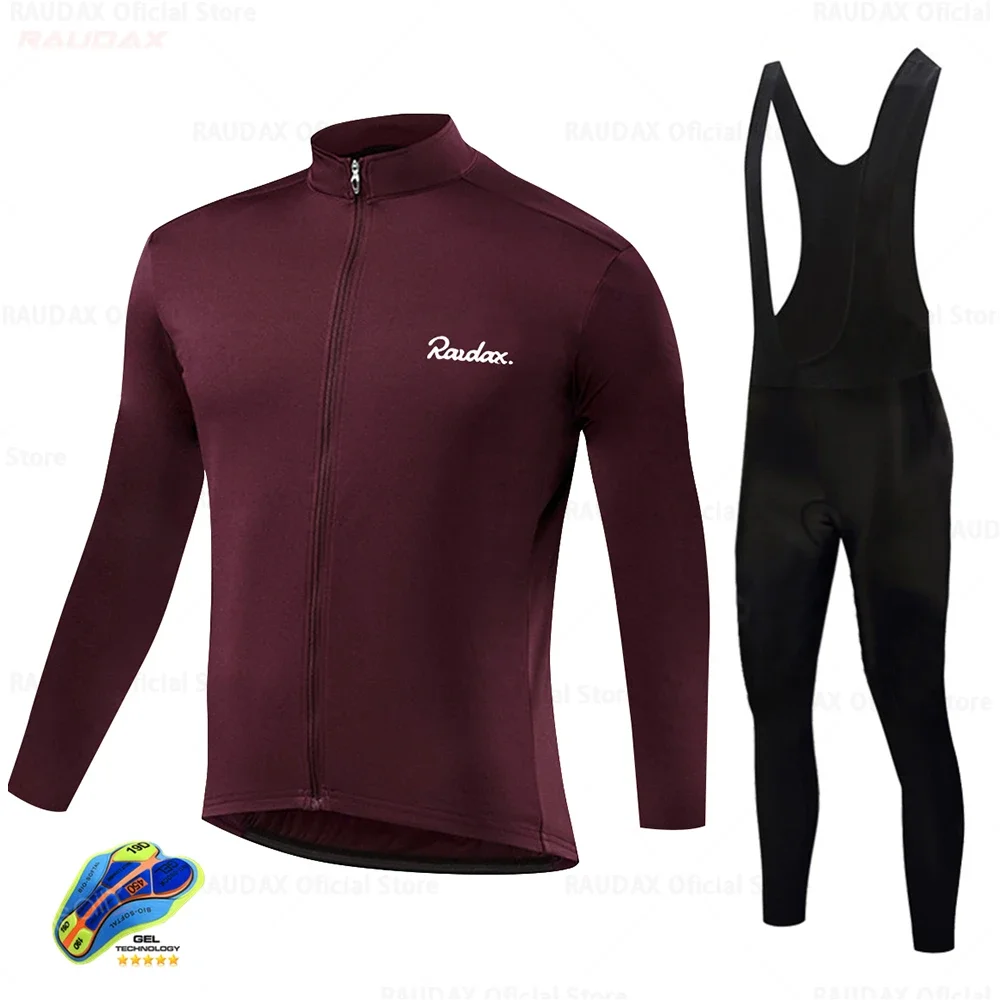 

2024 Raudax Spring Autumn Cycling Jersey Set Mens Long Sleeve Ropa Ciclismo Bicycle Clothing Bib Pants MTB Bike Jersey Uniform