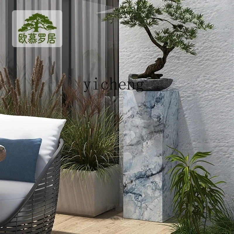 BJ-8  garden courtyard rock slab flower shelf living room floor-to-ceiling high-end decorative column marble ornament base