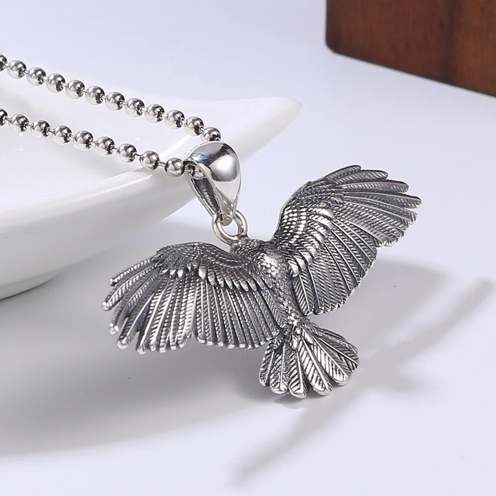 Simple Mens Stainless Steel Vintage Flying Eagle Pendant Necklace Fashion Hip Hop Chains Spiritual Punk Jewelry for Gift