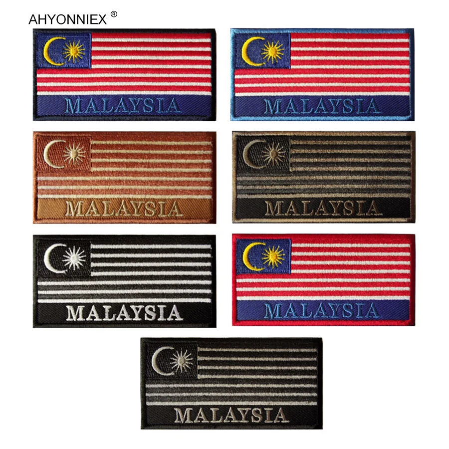 AHYONNIEX 1PC Embroidery Fabric Asia Malaysia Flag Patch World Wide Outdoor Packing Stickers For Jacket Jeans Clothing DIY