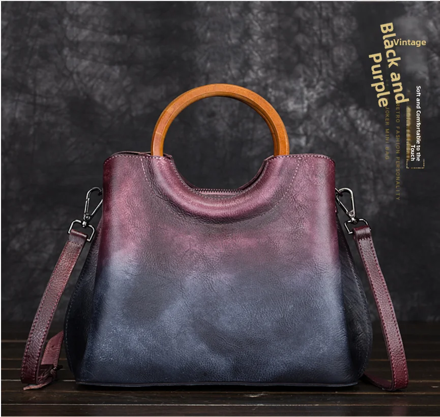 

Vintage Large Capaci adient Color Leather oulder Bag Handbag Crossbody Bag for Youth Casual round Box ape Polyester L...