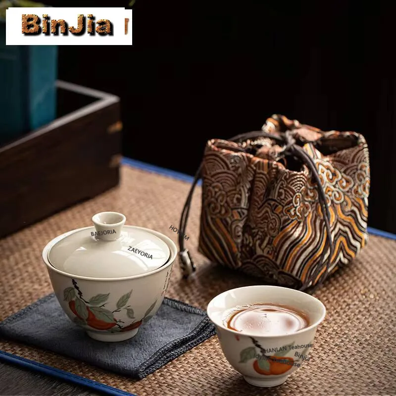 

Retro Plant Ash Gray Travel Tea Set Kit Creative 1 Pot 1 Cups Tea Maker Outdoor Travel Tea Set Organizer Tea Ceremony Collection
