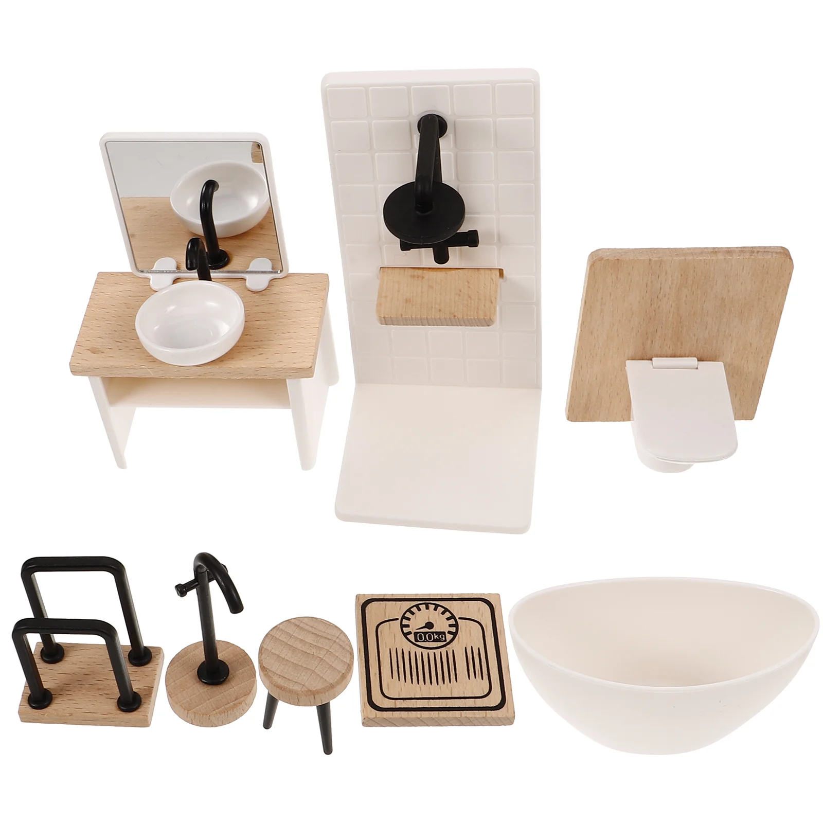 Miniature Toilet Dollhouse Bath Toy Shower Room Prop Furniture Set Bathroom Decor