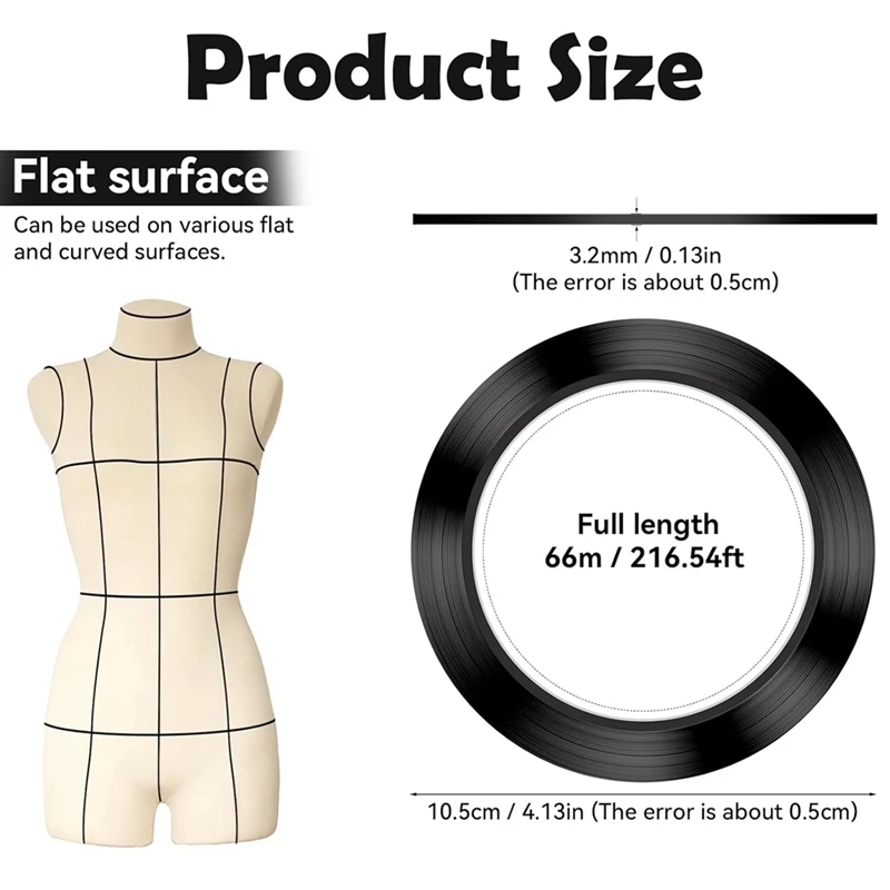 4PCS Whiteboard Tape, Black Pinstripe Tape, 3 Mm Width Pin Striping Tape, For Classroom,Conference Display (PET)