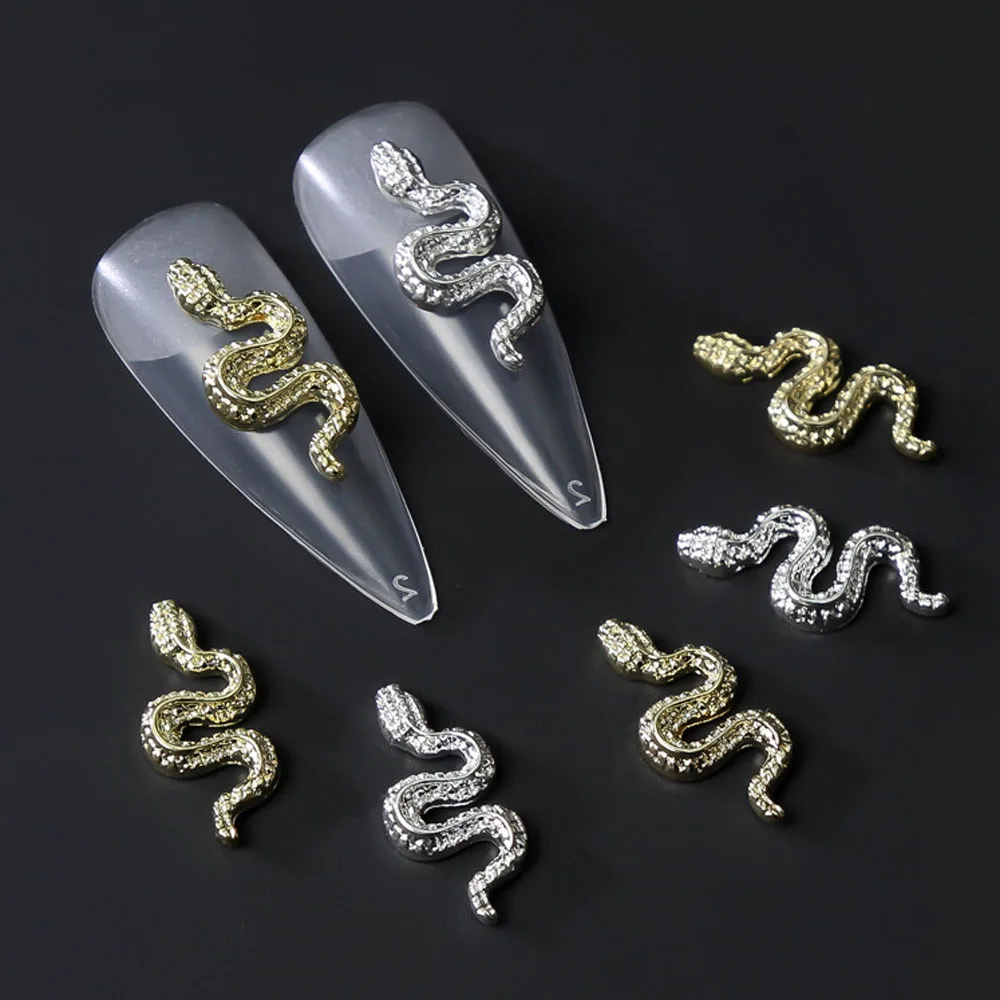 10pcs/Bag 3D Alloy Snake Design Nail Charms Retro Metal Gold/Silver/Black 18*8mm Decoration Luxury Nail Art Accessories Jewelry