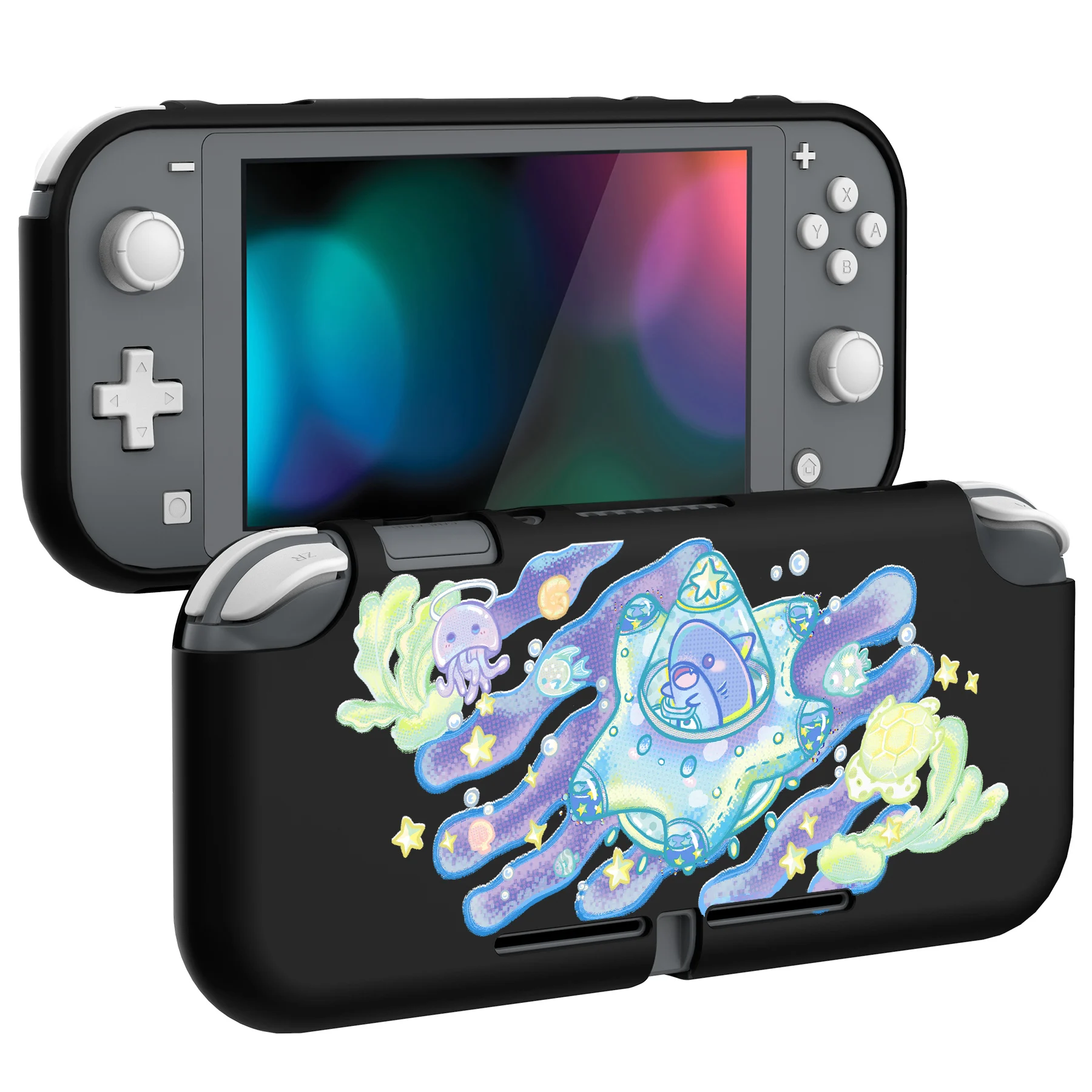 PlayVital Cute Soft TPU Case Cover for Nintendo Switch Lite, Custom Patterned Protective Shell for Nintendo Switch - Shark Quest